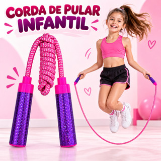 Corda de Pular Infantil 1,90m com Cabo Colorido Brinquedo.