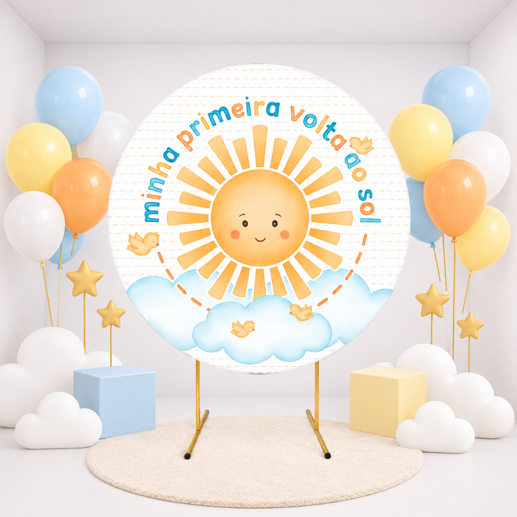 Capa Painel Redondo 1 Ano Volta ao Sol em tecido 50cm 1m 1,30m 1,50m 1,80m
