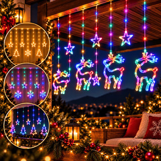 Pisca-pisca Led Cascata para Decoração Natalina Estrela Flocos de Neve Rena Natal 3 Metros