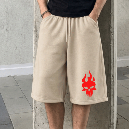 Bermuda Baggy Masculina Moletom Estampada Solta Oversized Casual Streetwear Skate Cós Elástico Cordão Com Bolsos