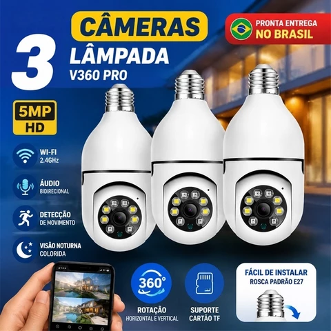 Câmera de Segurança WIFI Sem Fio 360° Visão Noturna com Microfone e Alto-falante v360pro 8177