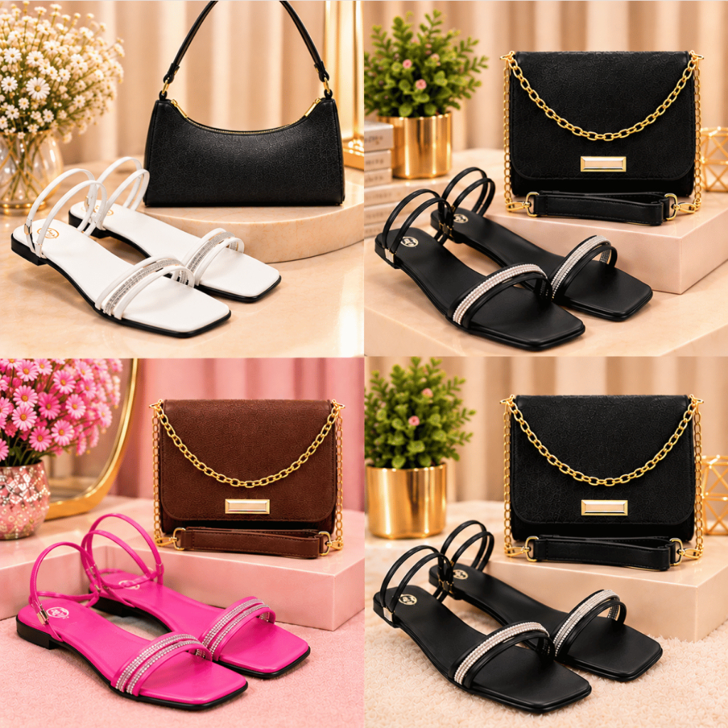 Kit Feminino Rasteirinha Feminina Delicada com Strass Sandália Confortável Casual + Bolsa Angike ou Bolsa Baguete