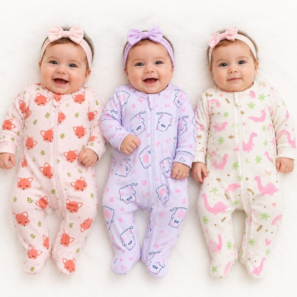 Kit 3 Macacão Para Bebê Feminino Menina em Soft dia a dia Confortável Quentinho