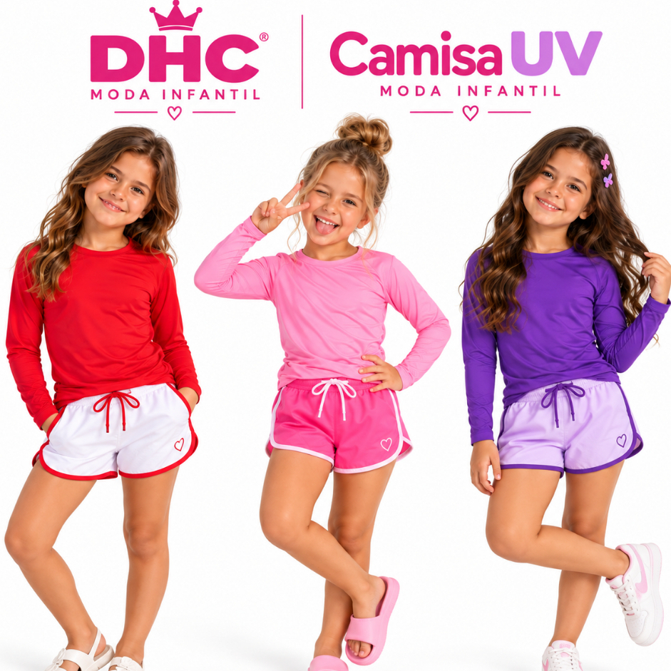 Blusa UV Infantil Térmica Feminina Malha Moda Praia de Proteção Solar Segunda Pele Menina UV50