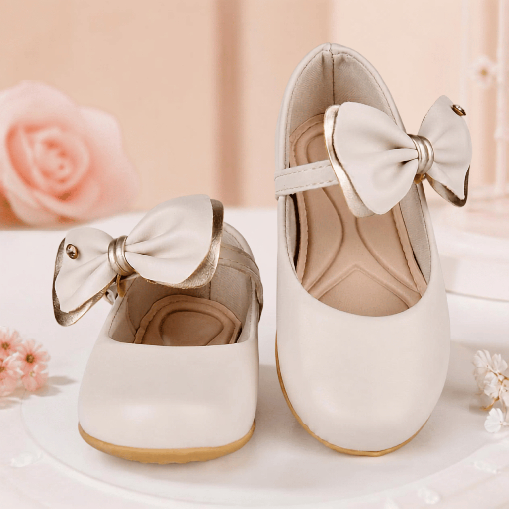 Sapatilha Infantil Feminina com Laço Removível e Detalhe Dourado Elegante para Meninas 2039