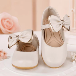 Sapatilha Infantil Feminina com Laço Removível e Detalhe Dourado Elegante para Meninas 2039