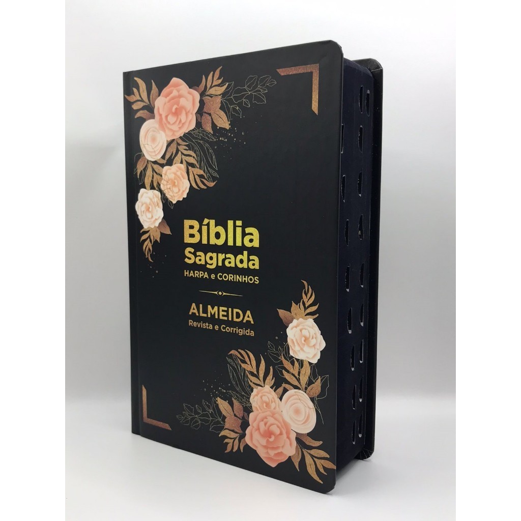 Bíblia Sagrada Letra HiperGigante Com Harpa Revista e Corrigida - João Ferreira De Almeida - Capa Flores Rosé