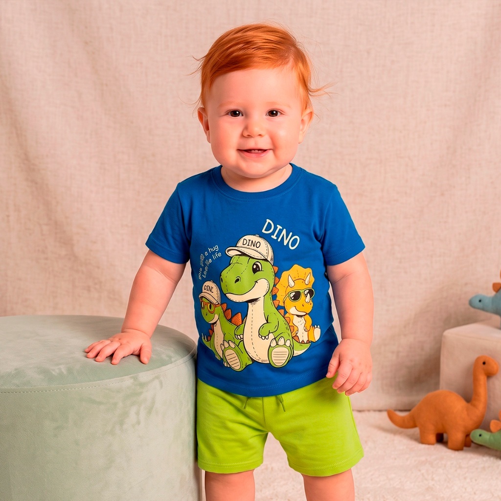 Conjunto Bebê Menino Curto Verão Dinos