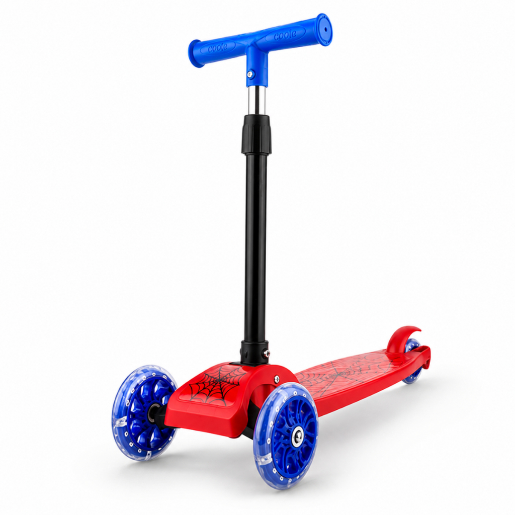 Patinete Infantil Spider 3 Rodas Dobrável Guidão Ajustável 3+ Anos - Vermelho e Azul