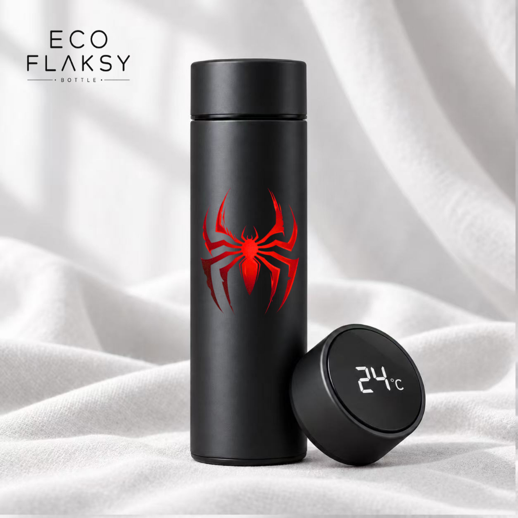 Garrafa Térmica de Água Aço Inoxidável Homem-Aranha Estampada Termometro LED Digital Herói 500ml