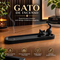Porta Incenso Incensário Queimador Gato Moderno Decorativo Com Suporte