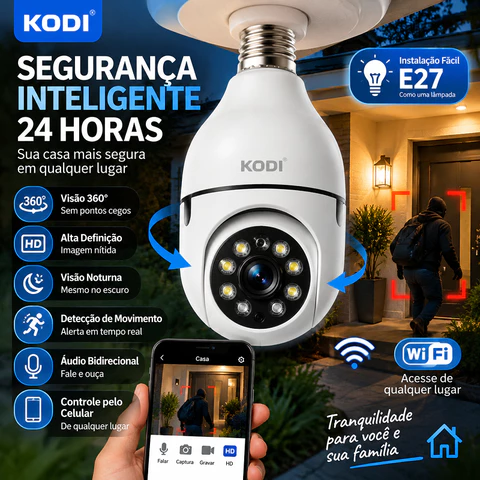 Câmera Segurança Prova D'água Infravermelho Lâmpada Externa 360 Sem Fio Wifi 2.4G