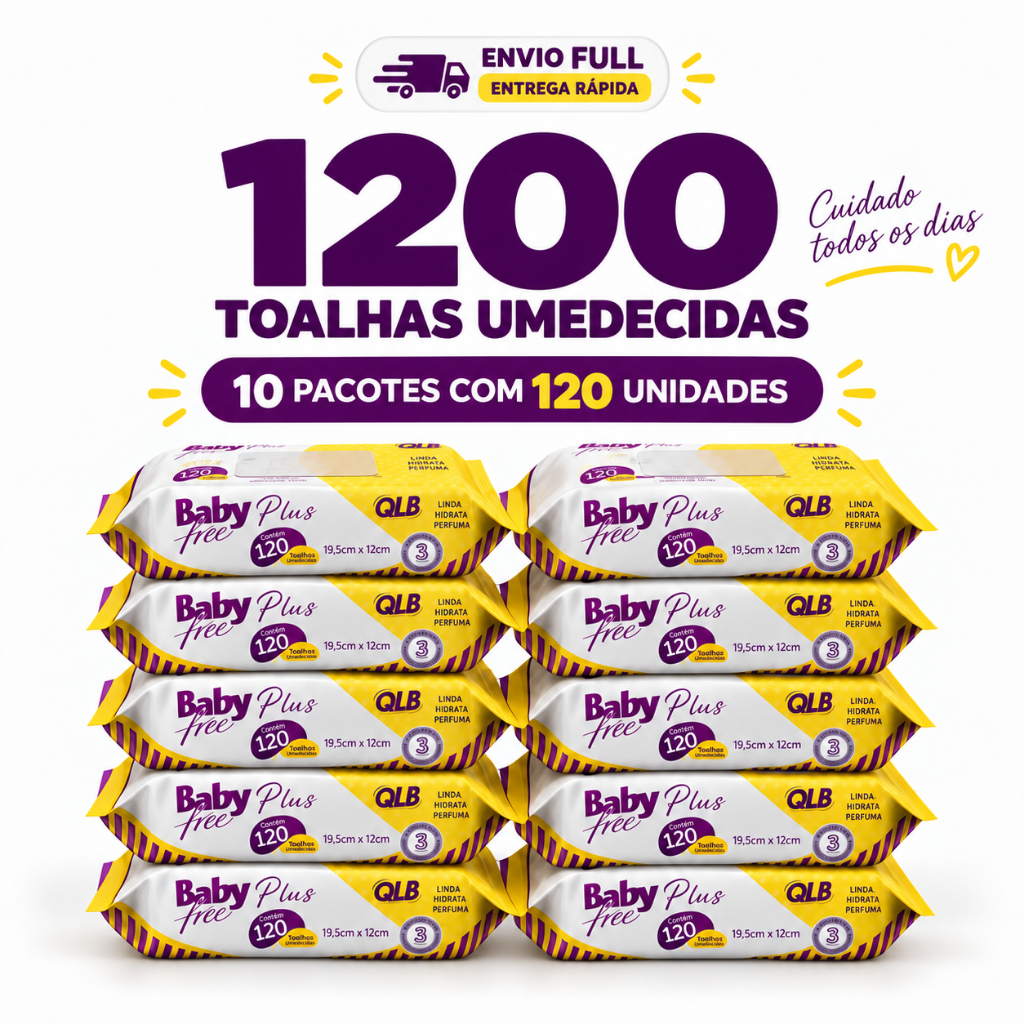 Caixa Lenços/Toalhas Umedecidas Baby Free Plus c/ 120 Unidades Cada – Sem Tampa FlipTop