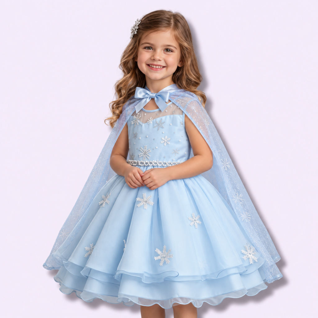 Vestido Infantil Frozen Elsa Curto Princesa Festa Luxo Com Capa