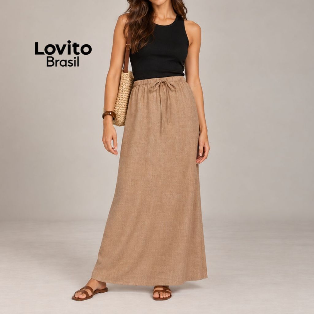 Lovito Saia Casual Lisa com Amarração Feminina BR-SKB820BRL850