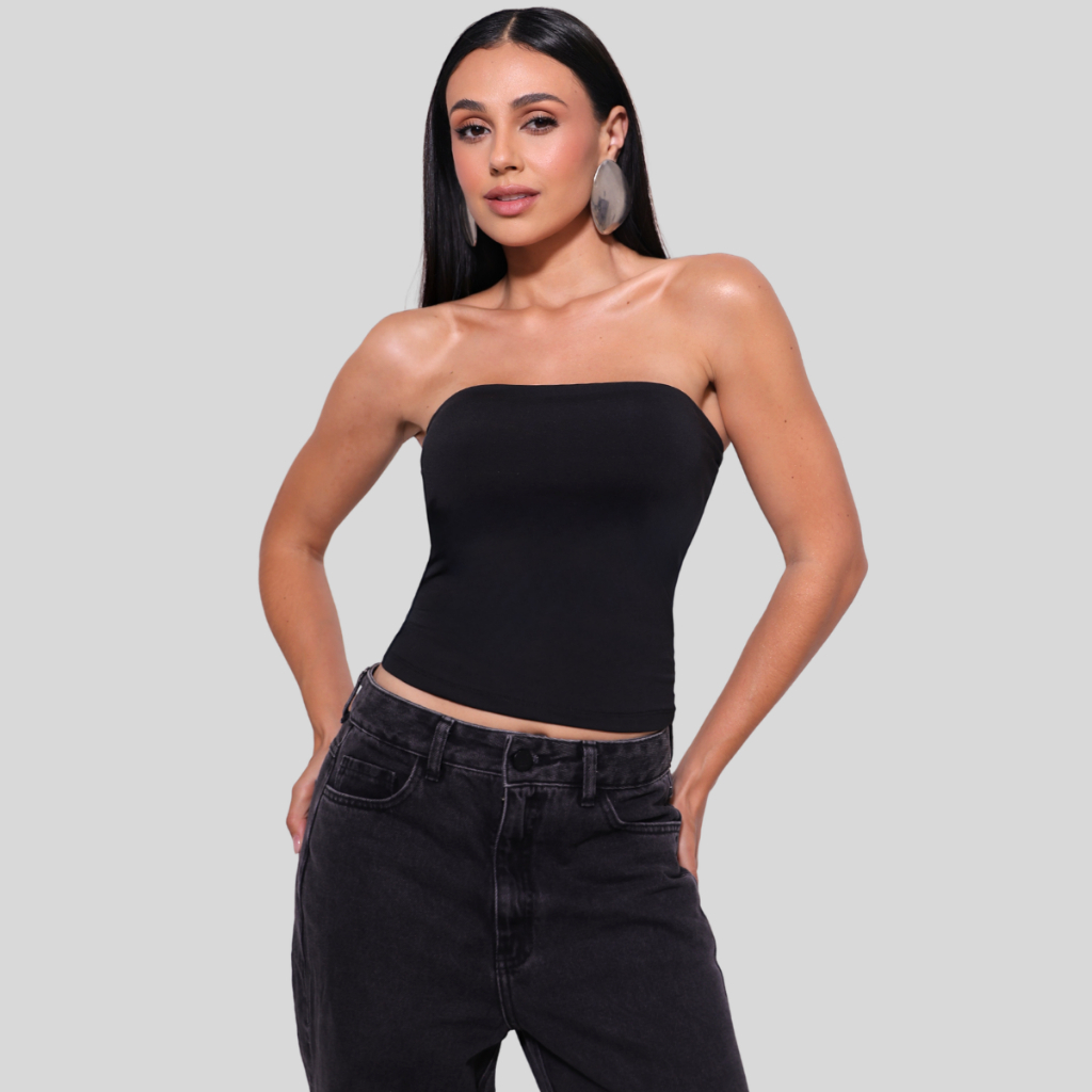 Blusa Feminina Tube Top Tomara Que Caia Cropped Forrado Suplex Básico Liso Verão Moda Casual