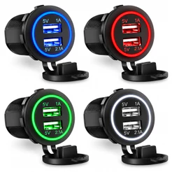 Carregador USB Veicular Universal 2 Entradas 5V 2.1A 1A Para Carro Moto Caminhão Tomada 12V 24V