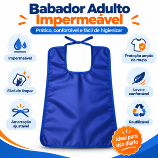 Babador Adulto Impermeável Reutilizável para Idoso | Protetor de Roupa Fácil de Limpar com Amarração