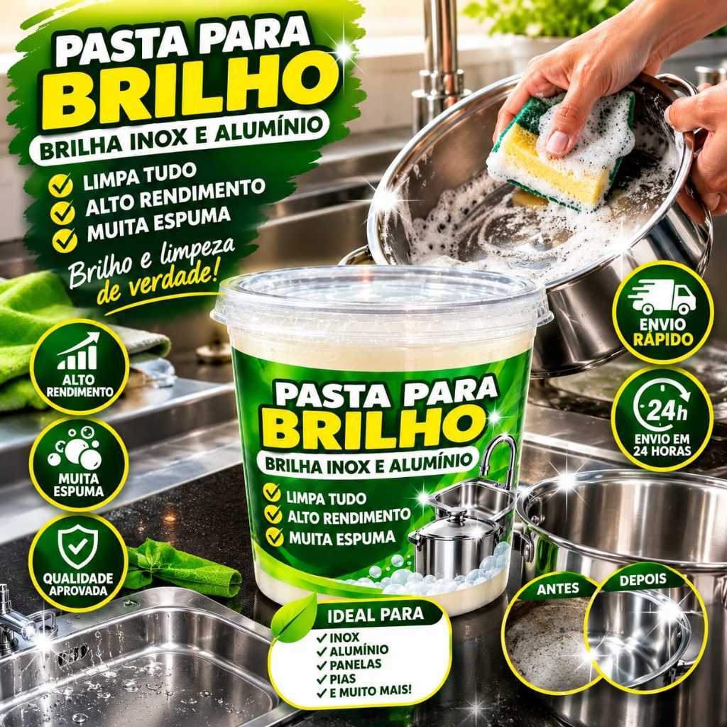✨ PASTA PARA BRILHO INOX E ALUMÍNIO – 500g | ALTO RENDIMENTO ✨Pasta Brilho Inox e Alumínio | Limpa, Remove Gordura, tudo