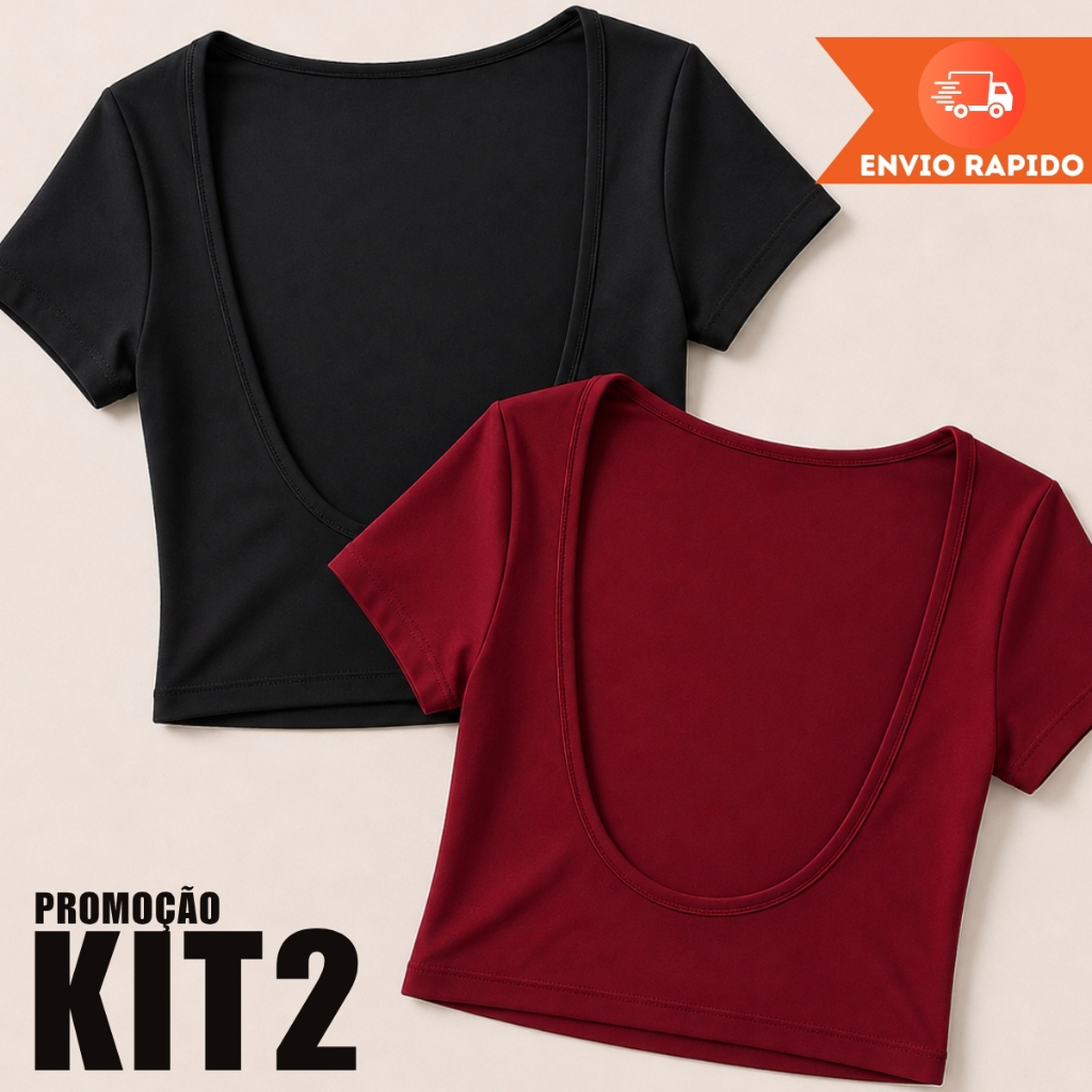 KIT 2 Cropped Feminino Costa Nua Estilosa Suplex Premium Frente Dupla Moda Gringa Y2K