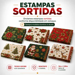 Toalha de Mesa Natal Kit 2 ou 3 Unidades 6 Lugares 2,00x1,50m Estampa Natalina