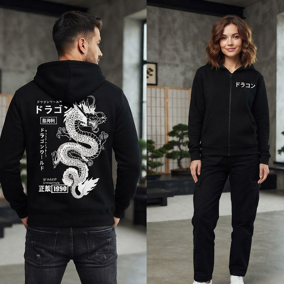 Moletom Ziper Dragão Japonês Moda Asiática Estilo Oriental Streetwear