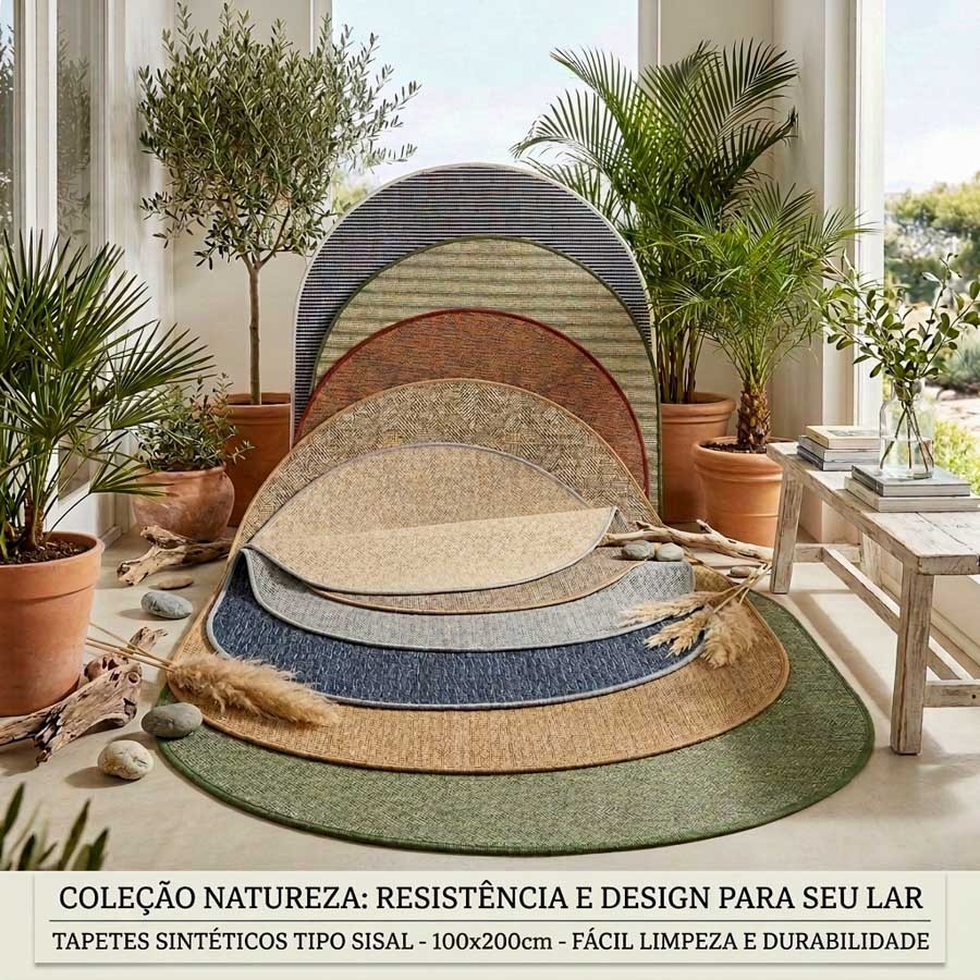 Tapete Orgânico Sisal 200x100 antiderrapante, moderno e fácil de limpar. Ideal para sala, quarto, escritório e decoração