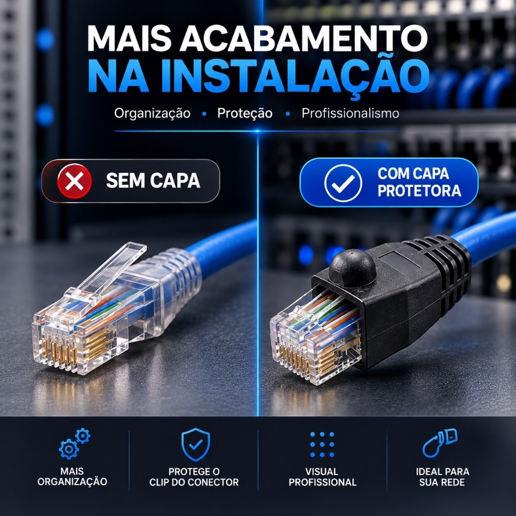 KIT COM 100 CAPAS PRETA RJ45 REDE CAT5E CAT6 ALTA QUALIDADE