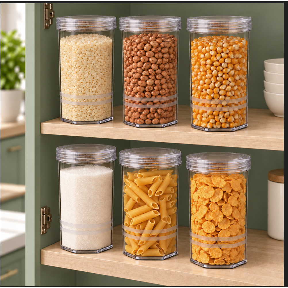 Potes Mantimentos 650ml com Tampa de Rosca Plástico Transparente Organizador de Cozinha