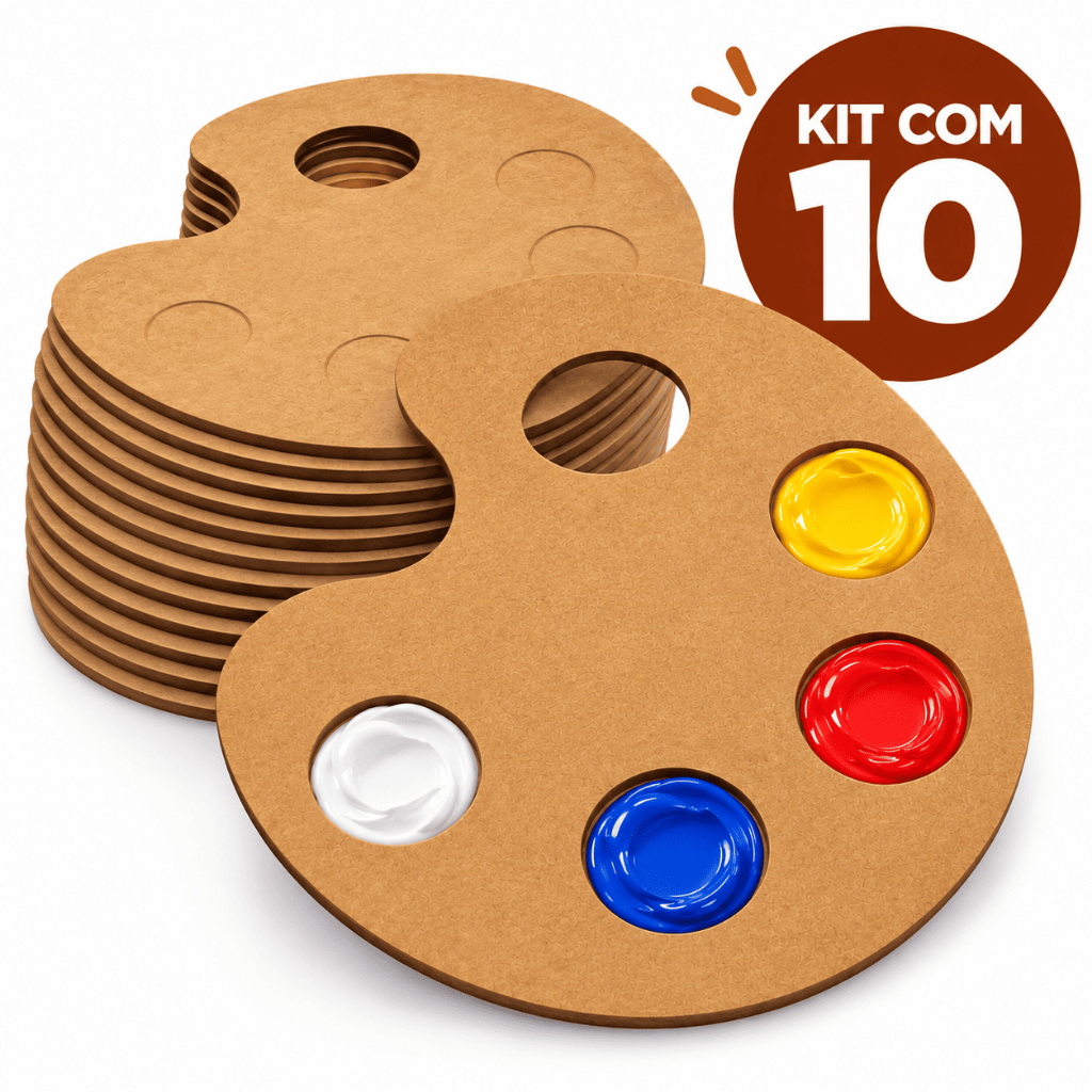 Kit 10 Paletas Godê Mdf de Tinta Para Pinturas Artesanatos Escolar Infantil