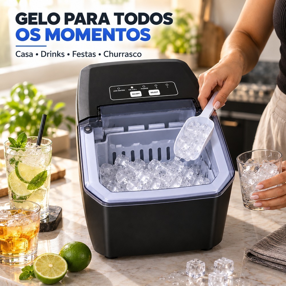 Máquina De Gelo 12kg Turbo Ice Preta Gelo Rápido Portátil 2 Tamanho de Gelo