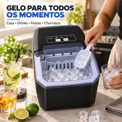 Máquina De Gelo 12kg Turbo Ice Preta Gelo Rápido Portátil 2 Tamanho de Gelo
