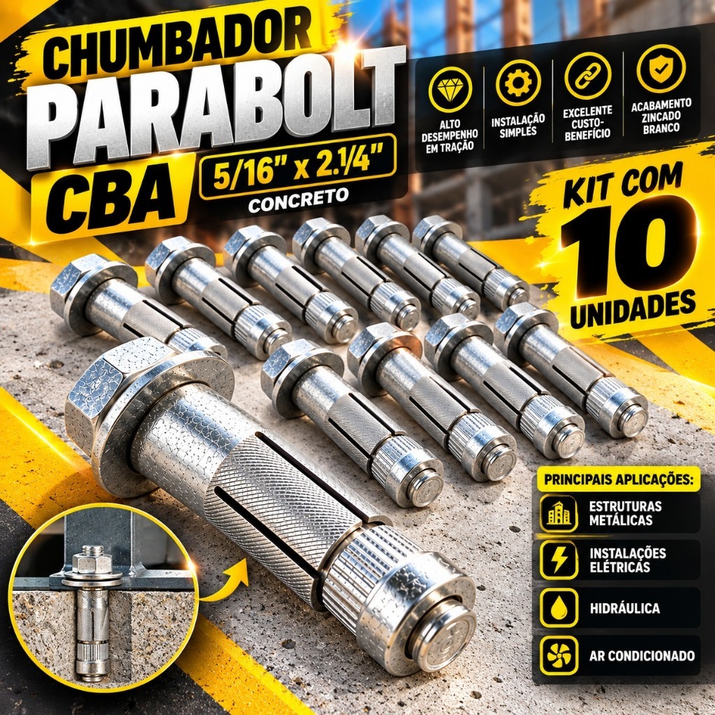 Chumbador Parabolt Cba Concreto 5/16x2.1/4mm - Kit 10 Unid