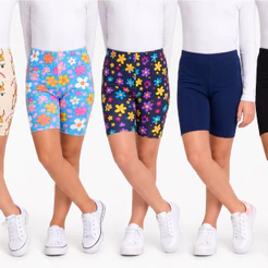 Kit 3 Short Ciclista Infantil Menina Verão 100% Algodão Liso e Estampado com Elástico na Cintura 1 ao 16 anos
