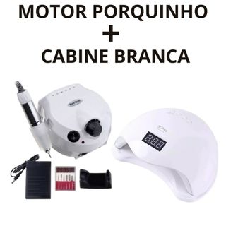 Kit Unhas Profissional Manicure com Cabine Sun 5  + Lixadeira Porquinho 50 Mil / 45 Mil RPM ou Só o Motor Porquinho