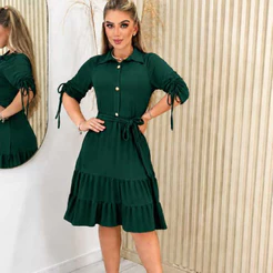 vestido chamise feminino curto moda evangelica com maga 3/4