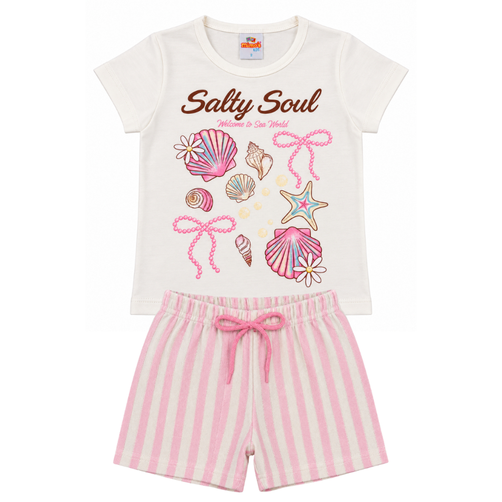 Conjunto Infantil Feminino Verão Bolso Gatinho Tam 2 ao 14 anos