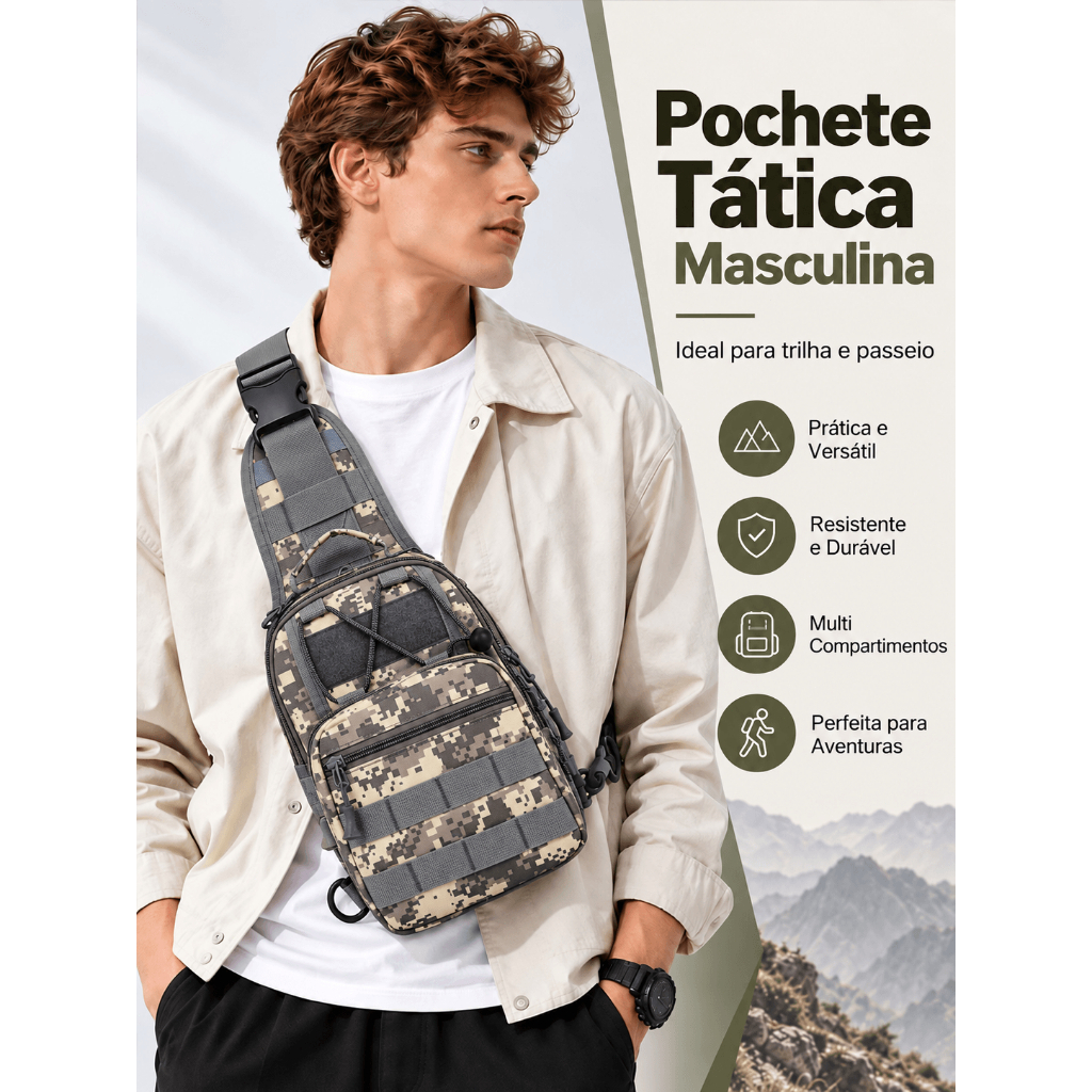 JAMI JAMI Bolsa de Ombro Tática com Vários Compartimentos, Alça Ajustável e Zíper para Viagem e Uso Diário M101