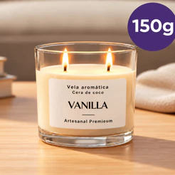 Vela aromática artesanal PREMIUM 150/50G - Óleo de coco e cera de Palma - Com especiarias e pote de vidro