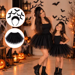 Kit Fantasia Morcego Adulto Infantil Tiara Saia Tule Preta Halloween Dia das Bruxas Morcegos Cosplay Festa Terror Escola