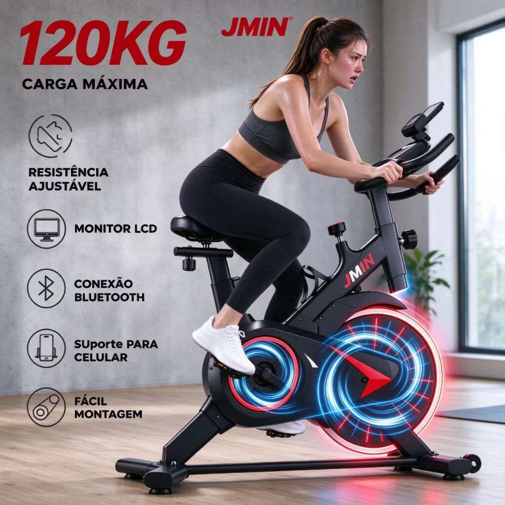 Bicicleta Spinning Silenciosa Volante 13kg App Bluetooth Carga 120kg Para Treino Doméstico JMJN