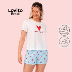 Lovito Pijama Feminino Conjunto Confortável Verão Short Manga Curta PJB1253BRL1283