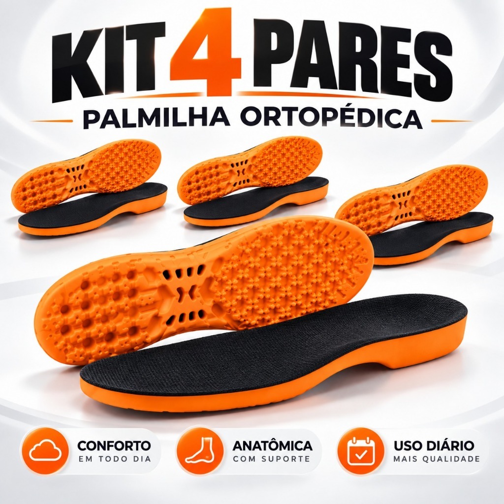 Kit 4 Pares Palmilha Ortopédica Em Gel Macia Anatômica Confortável Anti Impacto Ideal Para Coturnos Botas Tênis