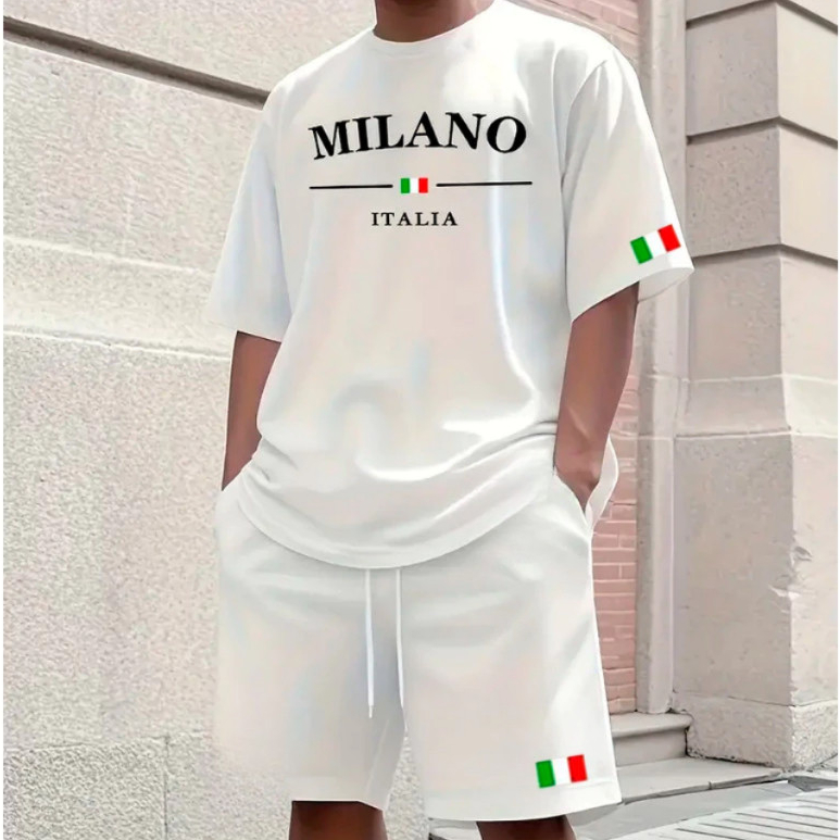 Conjunto Camiseta e Short Tectel Kit Camisa Blusa Algodão + Bermuda Verão Milano Moderna Minimalista Estilosa