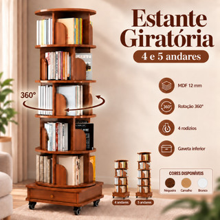 Com Gaveta e Rodinhas Estante Giratória 360° Organizador de Livros Brinquedos Infantil Multiuso para Quartos Infantis