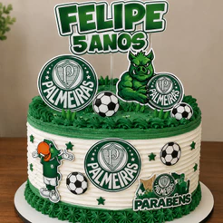 TOPPER DE BOLO E 20 TOPPER DE DOCES TEMA FUTEBOL SEU TIME CAMPEÃO PALMEIRAS FESTA E DECORAÇÃO
