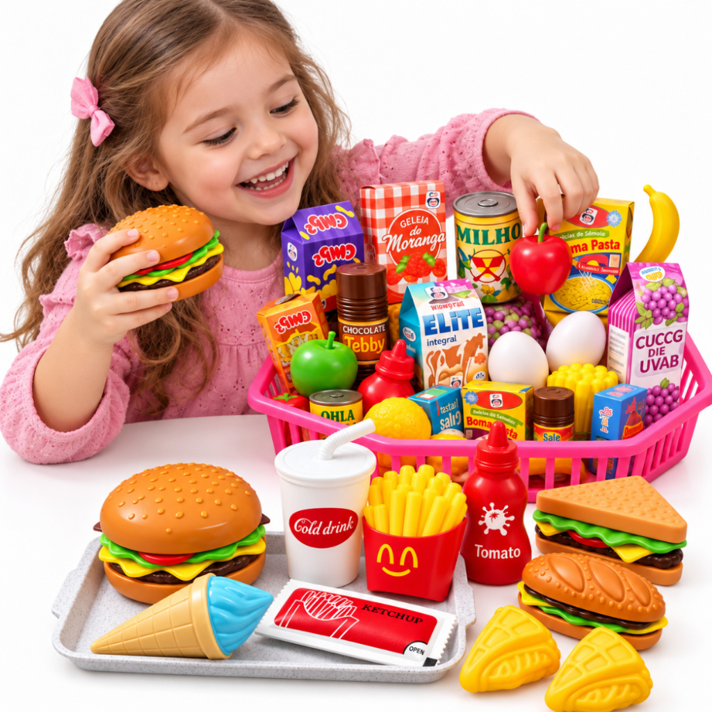 Kit Brinquedos De Cozinha Comidinhas Mercadinho Infantil Menina Menino Panelinhas Montessori