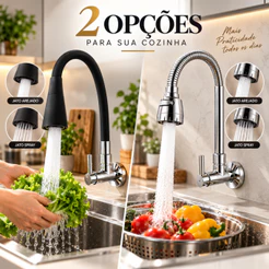 Torneira Cozinha Gourmet Parede Mangueira Cano Flexível 3/4 Volta Cromo Prata Torneira Lavanderia