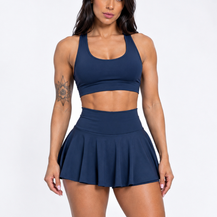 conjunto short saia feminino fitness academia confortavel verao top cropped dia a dia cos alto bailarina — imagem 2 de 2
