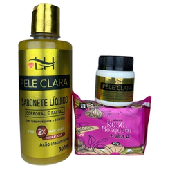 Kit Clareador Creme Pele Clara Sabonete Rosa Mosqueta e Sabonete Líquido Pele Clara LH